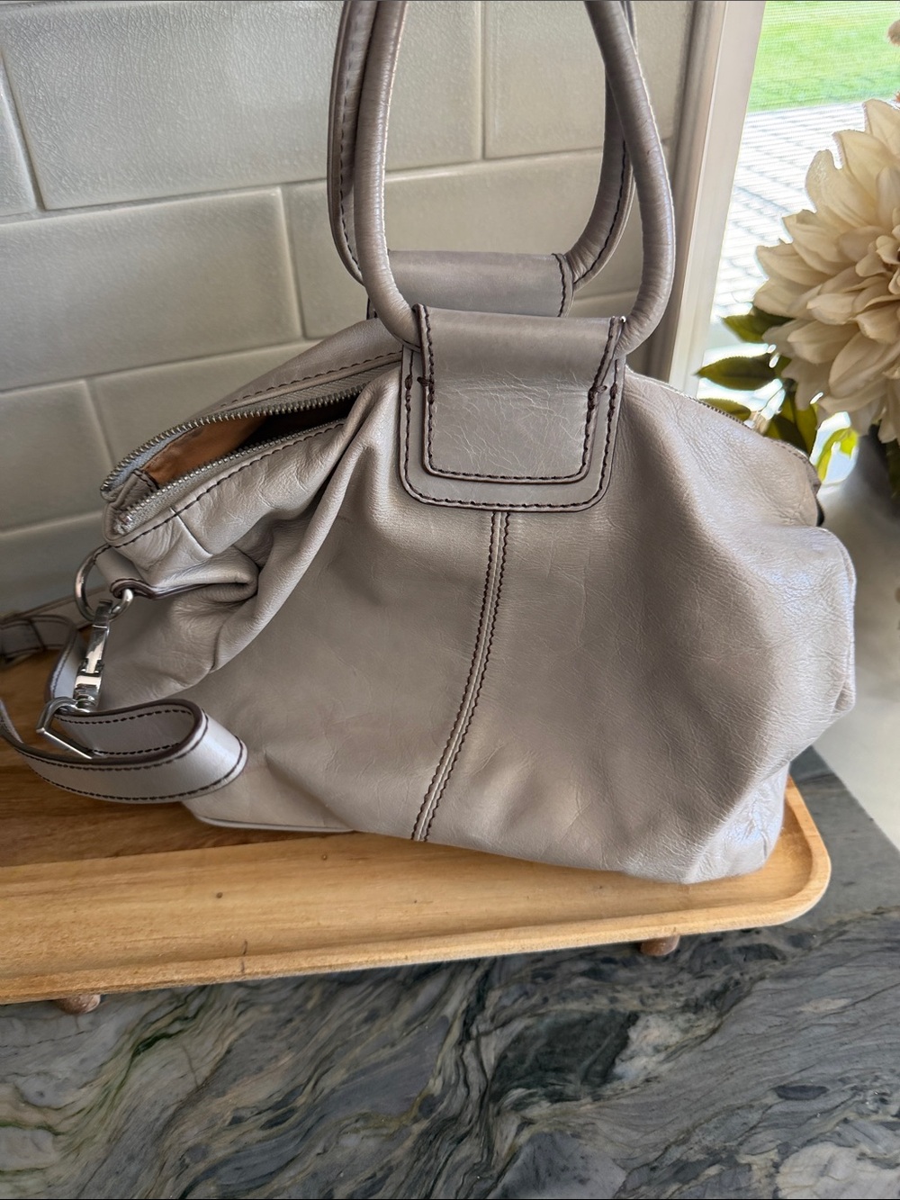 HOBO Light Taupe Leather Satchel with Detachable Strap - Picture 3 of 8